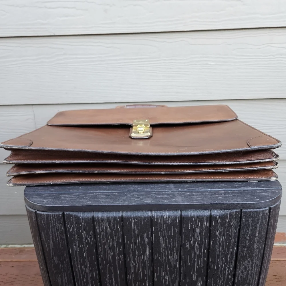 Vintage Heavy Leather COLE HAAN Executive CEO Lawyer Briefcase Brown Bag ITALY